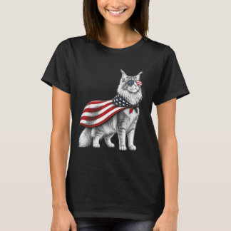 Mainecoon Kat 4 juli Amerikaanse Vlag Patriottisch T-shirt