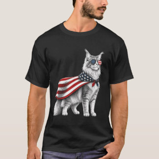 Mainecoon Kat 4 juli Amerikaanse Vlag Patriottisch T-shirt