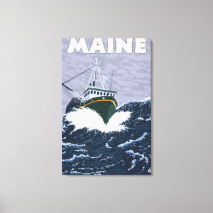 MaineCrab Vist Boat Scene Canvas Afdruk