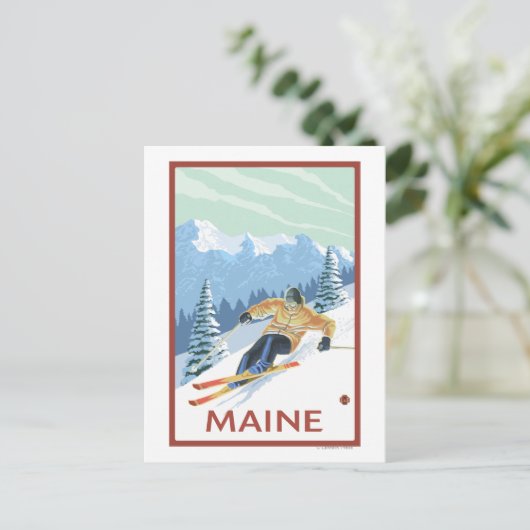 MaineDownhill Skier Scene Briefkaart (Staand voorkant)