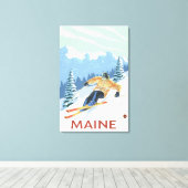 MaineDownhill Skier Scene Canvas Afdruk (Insitu (Houten vloer))