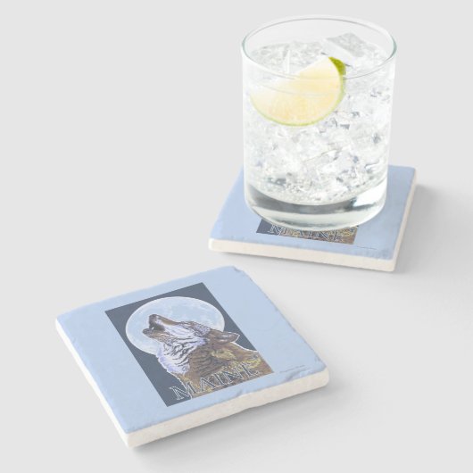 MaineHowling Wolf Stenen Onderzetter (Zijkant)