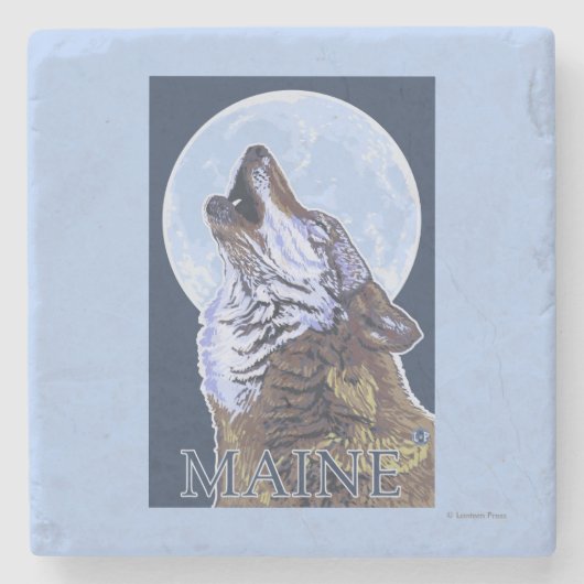 MaineHowling Wolf Stenen Onderzetter (Voorkant)