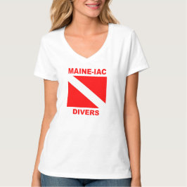 Maineiac Divers Div flag Logo Womens V neck T-shir T-shirt