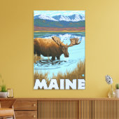 MaineMoose Drink in Lake Canvas Afdruk (Insitu (Woonkamer))