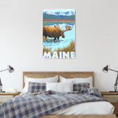 MaineMoose Drink in Lake Canvas Afdruk (Insitu (Slaapkamer))