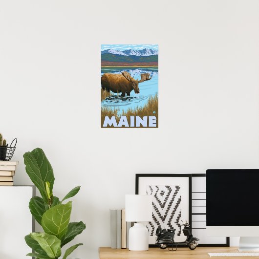 MaineMoose Drink in Lake Poster (Thuiskantoor)