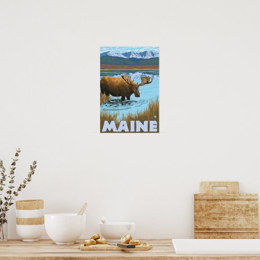 MaineMoose Drink in Lake Poster (Keuken)