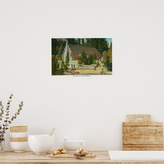 MaineView of a Log Cabin in the Maine Bossen Poster (Keuken)