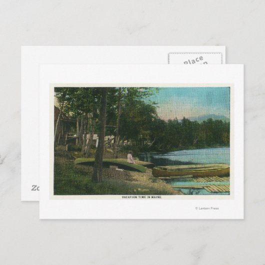 MaineView of a Woman on a Canoe by the Shore Briefkaart (Voorkant / Achterkant)