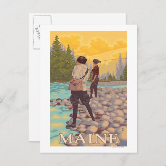 MaineWomen Fly Fishing Scene Briefkaart (Voorkant / Achterkant)