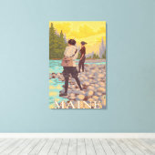 MaineWomen Fly Fishing Scene Canvas Afdruk (Insitu (Houten vloer))