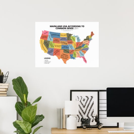 Mainland USA Volgens Common Sense Poster (Thuiskantoor)