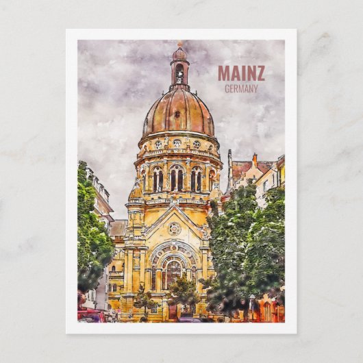 Mainz Duitsland Beroemde reis Waterverf schets Briefkaart (Voorkant)