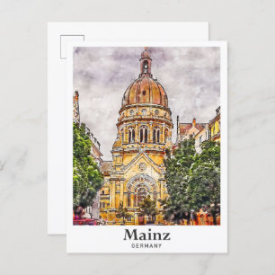 Mainz Duitsland Reizen Waterverf Schets Hand getek Briefkaart