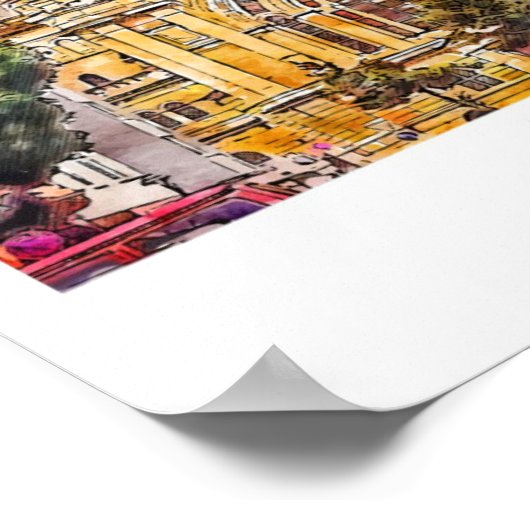 Mainz Duitsland Reizen Waterverf Schets Hand getek Poster (Hoek)