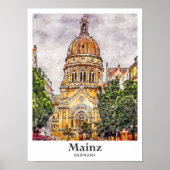 Mainz Duitsland Reizen Waterverf Schets Hand getek Poster (Voorkant)