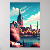 Mainz Duitsland vintage reisplaats illustratie Poster (Voorkant)