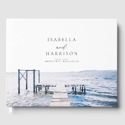 MAIRI Lake Pier Bestemming Waterverf Bruiloft Gastenboek (Voorkant)