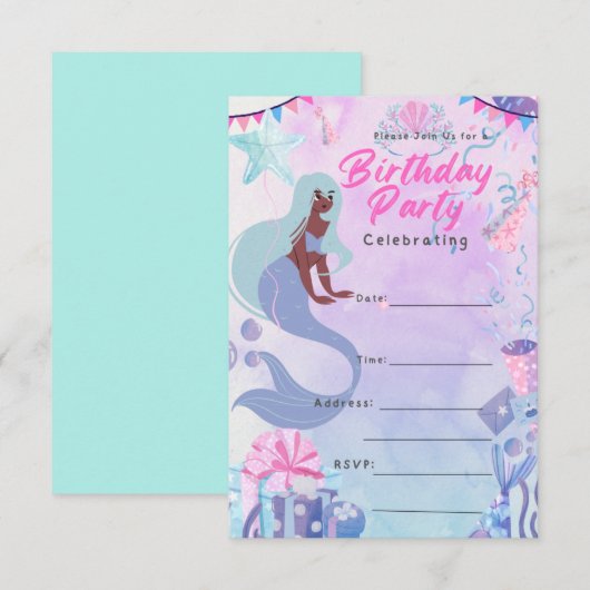 mairmade uitnodiging voor verjaardagsfeest (Voorkant / Achterkant)