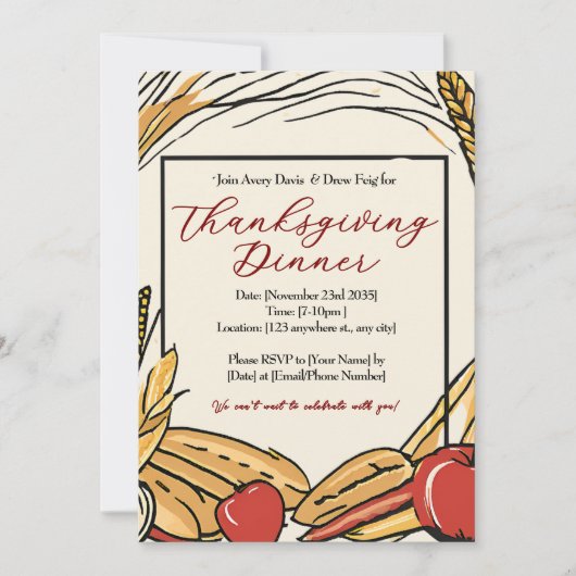 Maïs, appels en tarwe oogst Thanksgiving Diner Kaart (Voorkant)