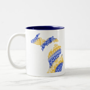 Maïs en Blauw door Michigan Mandala Tweekleurige Koffiemok