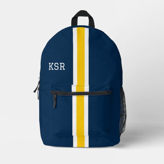 Maïs en Blauwe Streep College Kleuren Monogram Bedrukte Rugzak (Voorkant)