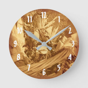 Maïs in Rieten Mand in Sepia Ronde Klok