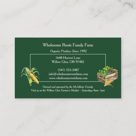 Maïs op de cobs waterverf boerenmarkt produceren visitekaartje (Achterkant)