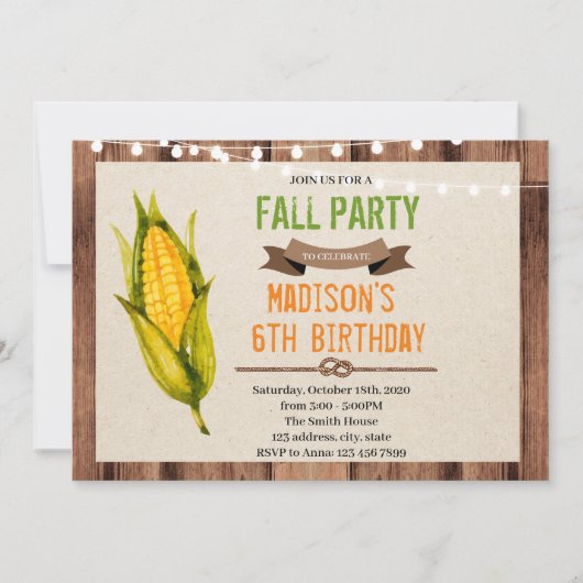 Maïs verjaardag thema party uitnodiging (Voorkant)