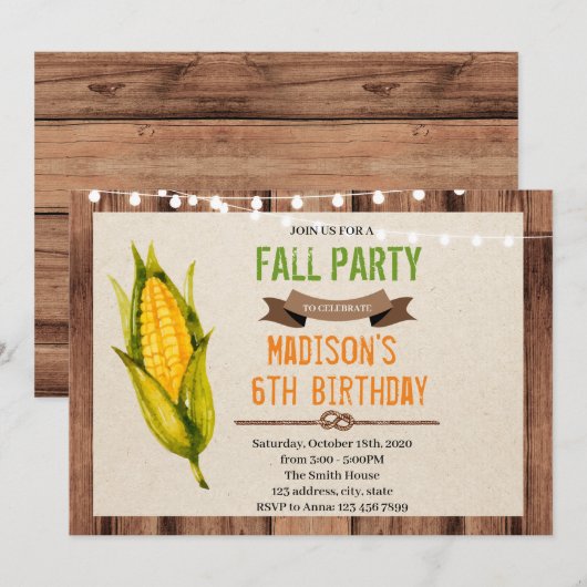 Maïs verjaardag thema party uitnodiging (Voorkant / Achterkant)