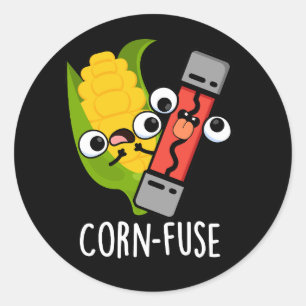 Maïs-zekering Grappig Verward Pun Donker BG Ronde Sticker