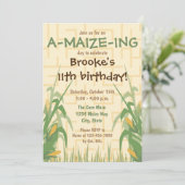 maïsdoolhof verjaardagsuitnodiging kaart (Staand voorkant)