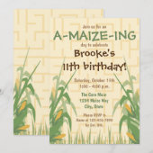 maïsdoolhof verjaardagsuitnodiging kaart (Voorkant / Achterkant)