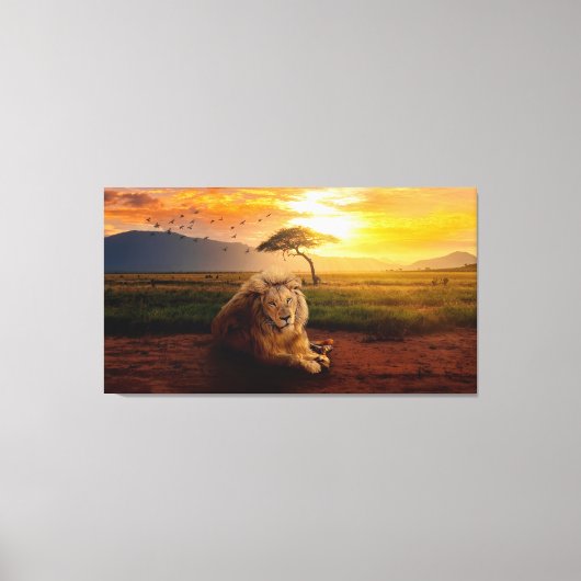 Maisleeuw in Afrika tijdens de zonsondergang Canvas Afdruk (Voorkant)