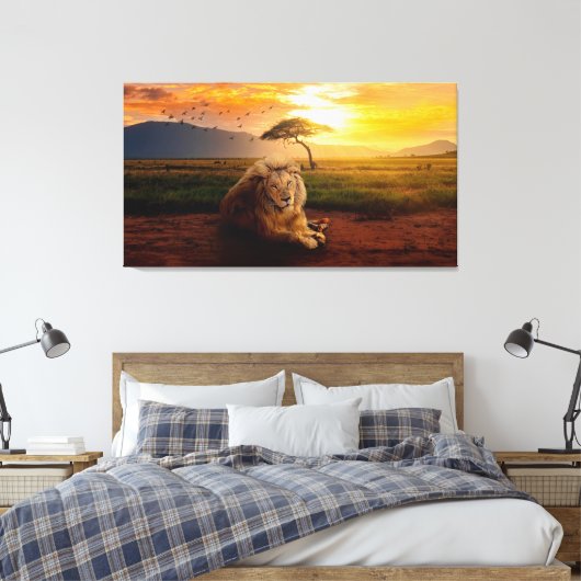 Maisleeuw in Afrika tijdens de zonsondergang Canvas Afdruk (Insitu (Slaapkamer))