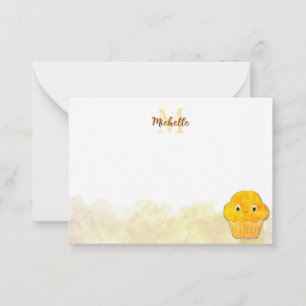 Maismuffin Mooie Tekening Waterverf Monogram Notitiekaartje