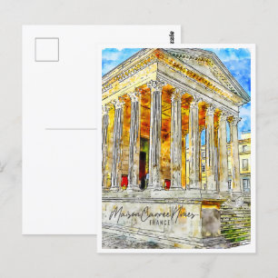 Maison Carree Nimes France Travel Place Waterverf Briefkaart