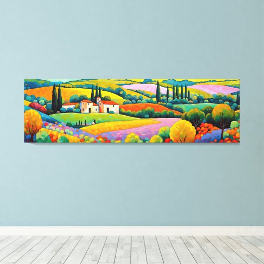 "Maisons Provençales" Breed landschap Provence Canvas Afdruk (Insitu (Houten vloer))