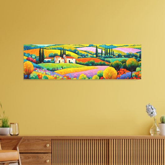 "Maisons Provençales" Breed landschap Provence Canvas Afdruk (Insitu (Woonkamer))
