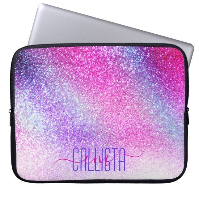Maisroze Paarse nebula Galaxy Glitter Laptop Sleeve (Voorkant)