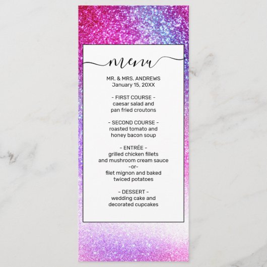 Maisroze Paarse nebula Galaxy Glitter Menu (Voorkant)