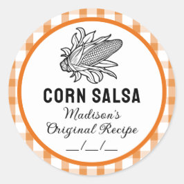 Maïssalsa-sticker met oranje geruit patroon ronde sticker