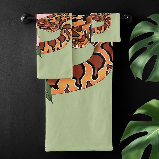Maisslang roze bloemen groen bad handdoek