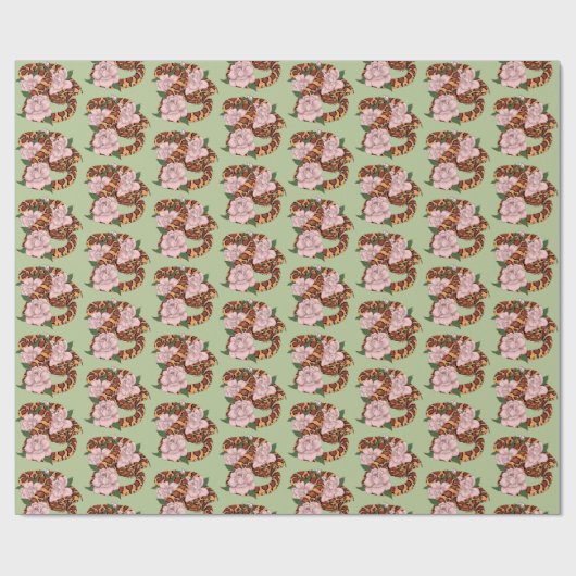 Maisslang roze bloemen groen cadeaupapier (Vlak)