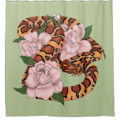 Maisslang roze bloemen groen douchegordijn (Voorkant)