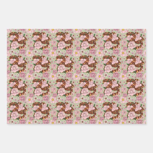 Maisslang roze bloemen groen inpakpapier vel (Voorkant)