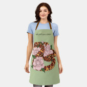 Maisslang roze bloemen groen schort (Gedragen)