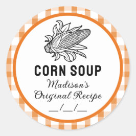 Maissoep sticker met oranje geruit patroon