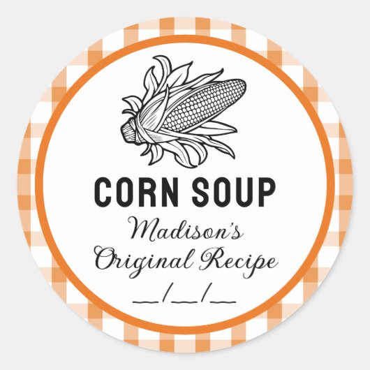 Maissoep sticker met oranje geruit patroon (Voorkant)